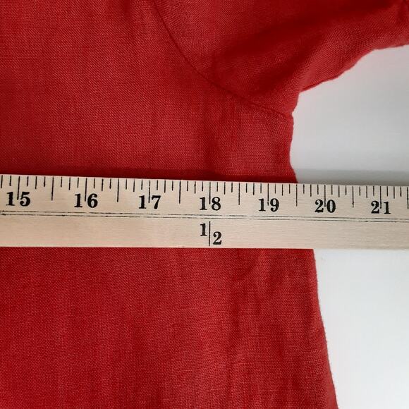 Terzo Millennio Puff Sleeve Shift Dress 100% Linen Cherry Red Womens M Resort - Picture 8 of 10
